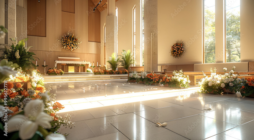 Wedding altar, modern church, sunny day. Wedding altar, modern church, sunny day.