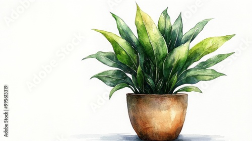 Watercolor Illustration of a Potted Plant Generative AI