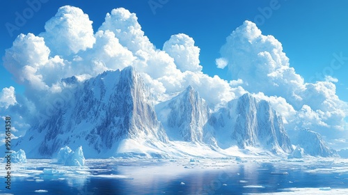 Snow-covered mountain range with dramatic clouds Generative AI