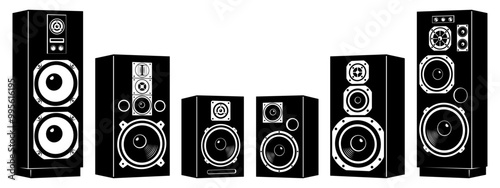 Retro Audio Speakers Silhouettes. Vector cliparts isolated on white.