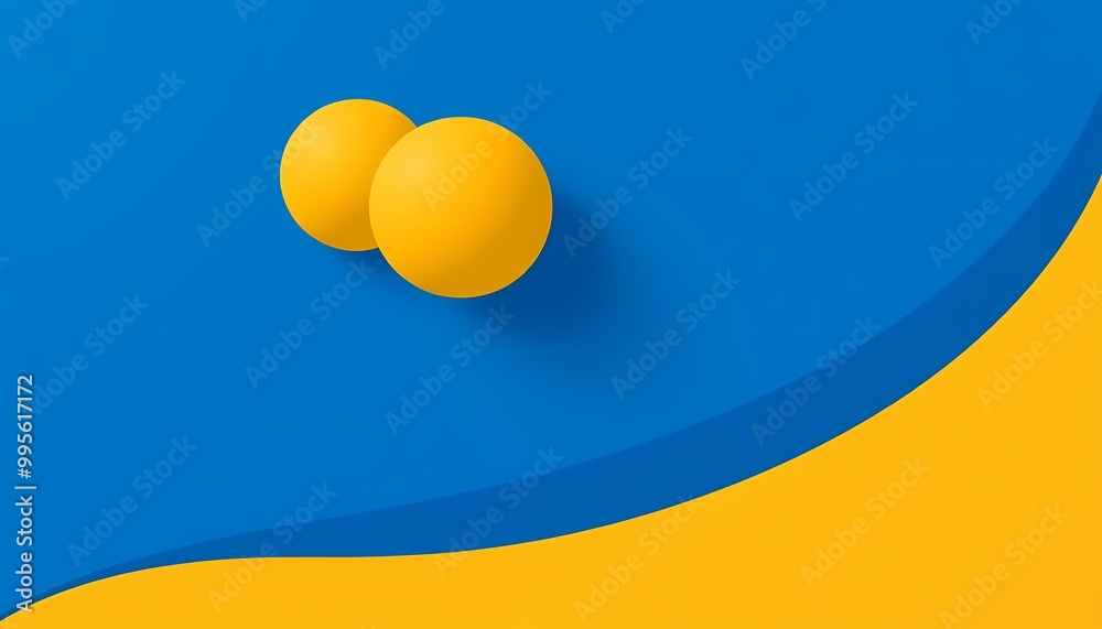 Simple Abstract Composition Featuring Yellow Spheres and Flowing Blue Line - Minimal Design