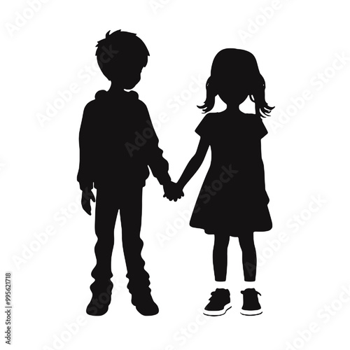 kid holding hand silhouette vector illustration transparent background