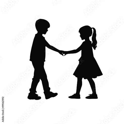 kid holding hand silhouette vector illustration transparent background