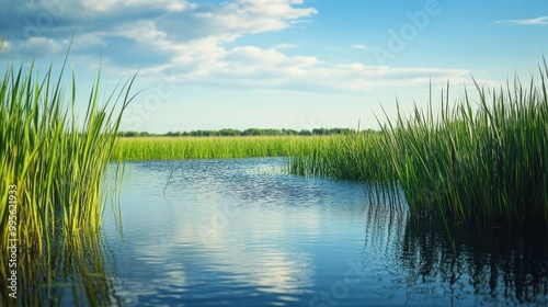 Serene Lakeside Landscape with Lush Greenery and Reflection