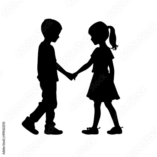 children holding hands - silhouette vector illustration transparent background