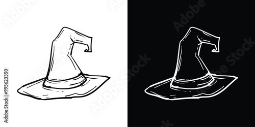 Halloween witch hat. Clip art hand drawing style. Creative doodle element. Vector illustration