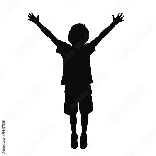 child with arms outstretched to the sides silhouette vector illustration transparent background