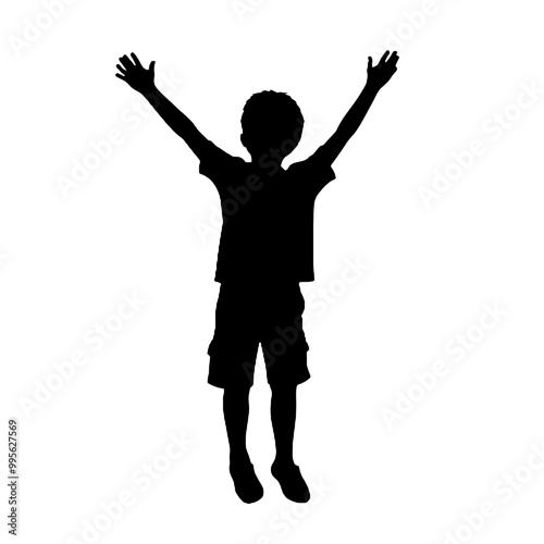 child with arms outstretched to the sides silhouette vector illustration transparent background