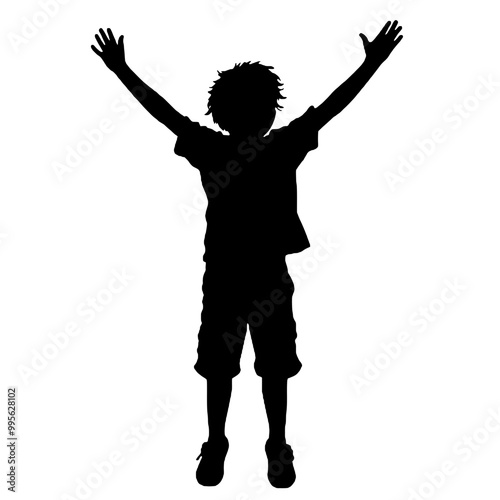 child with arms outstretched to the sides silhouette vector illustration transparent background