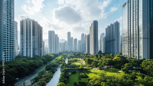 Vibrant Urban Oasis: A Stunning Cityscape with Lush Greenery