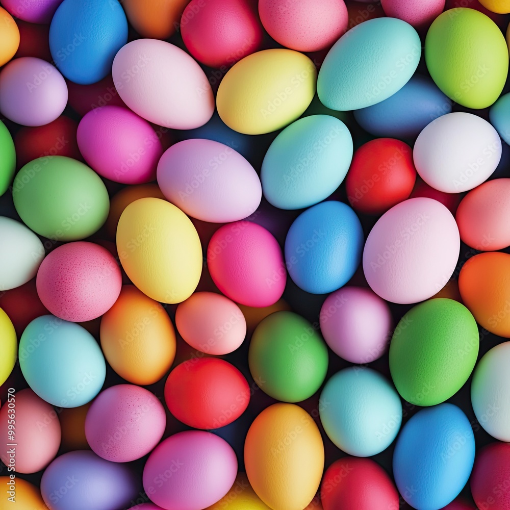 A vibrant array of colorful Easter eggs scattered across a surface, showcasing a variety of bright hues and shapes. A vibrant array of colorful Easter eggs scattered across a surface, showcasing a variety of bright hues and shapes.