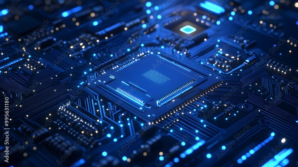 A digital circuit board with glowing nodes and pathways, representing the advanced technology of artificial intelligence A digital circuit board with glowing nodes and pathways, representing the advanced technology of artificial intelligence