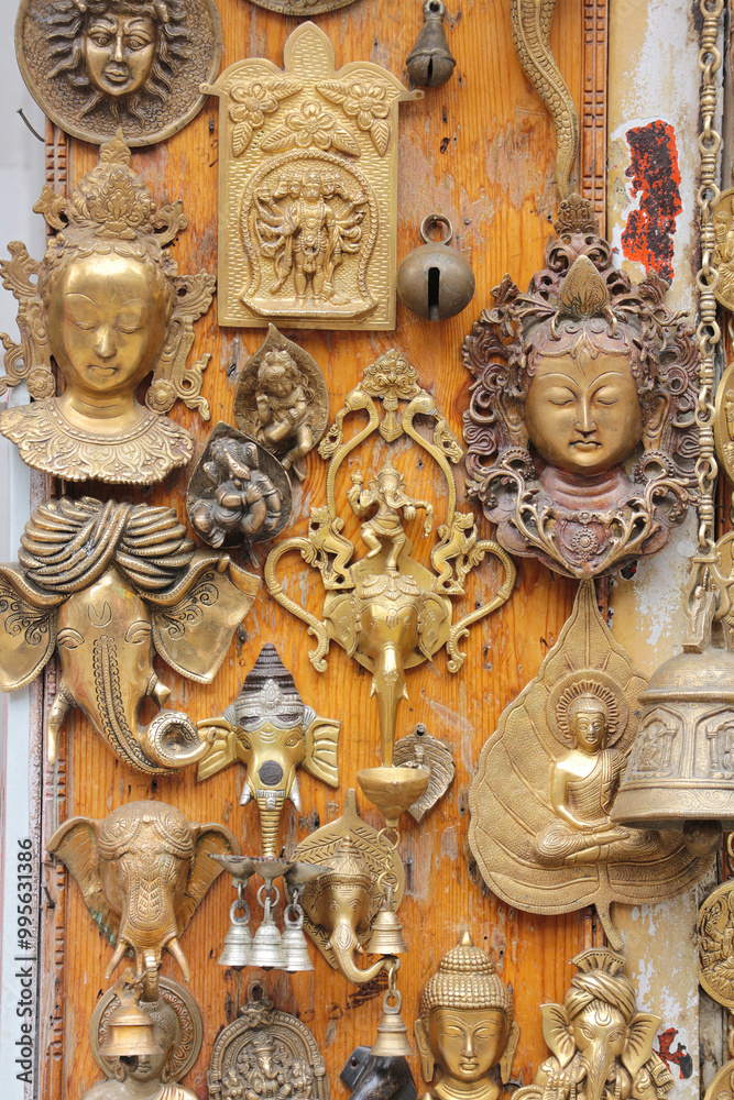 Fototapeta premium Bronze Buddhist and Hindu souvenirs in northern India.