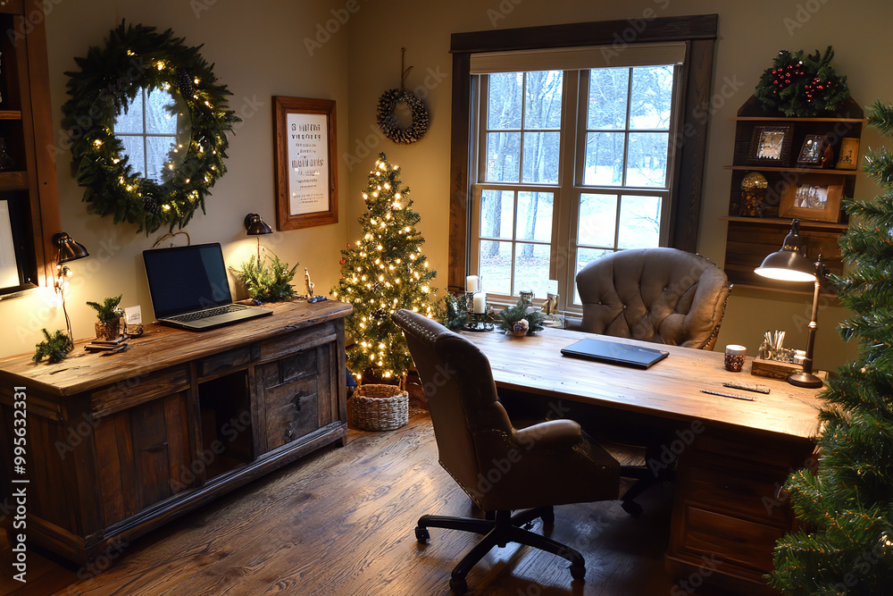 Fototapeta premium Rustic Charm Meets Open Office Space This Christmas 