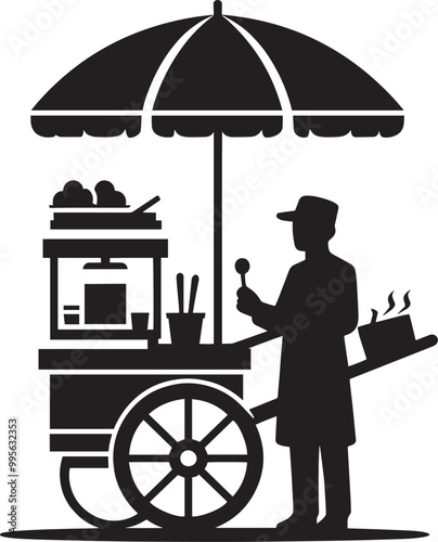 Street food cart silhouette vector illustration isolated on a white background