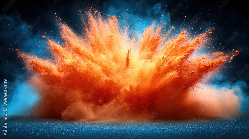 A massive explosion creates a cloud of colorful smoke and debris at a ...