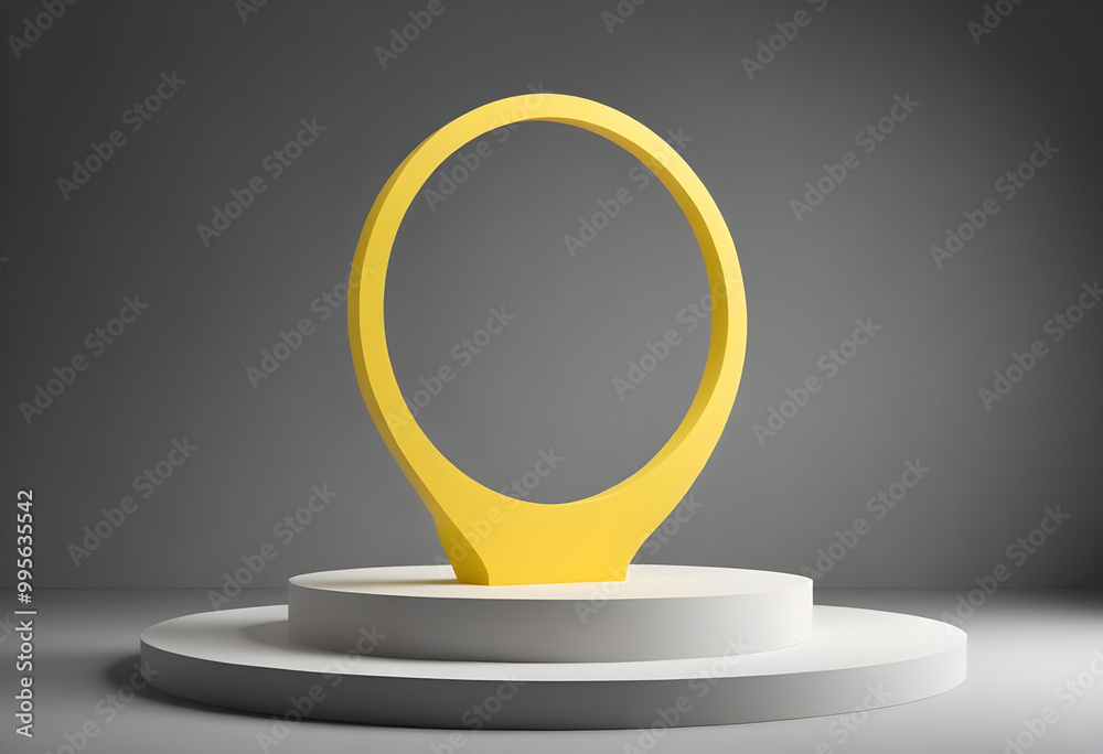 Minimalist podium display featuring yellow circular design, perfect for showcasing products or awards. clean lines and modern aesthetic create an elegant presentation Minimalist podium display featuring yellow circular design, perfect for showcasing products or awards. clean lines and modern aesthetic create an elegant presentation