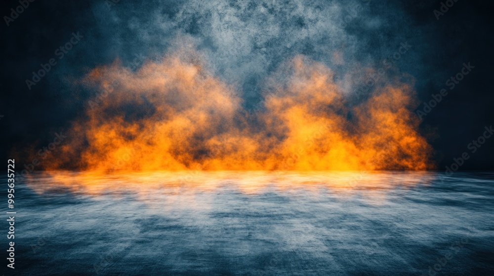 Fires create vibrant orange flames contrasted by a deep smoky backdrop, adding intensity to the atmosphere Fires create vibrant orange flames contrasted by a deep smoky backdrop, adding intensity to the atmosphere