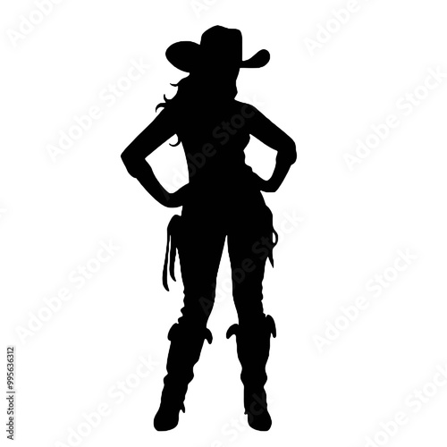 Portrait of young cowgirl  silhouette vector illustration transparent background