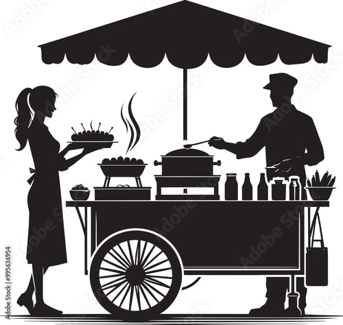 Street food cart silhouette vector illustration isolated on a white background