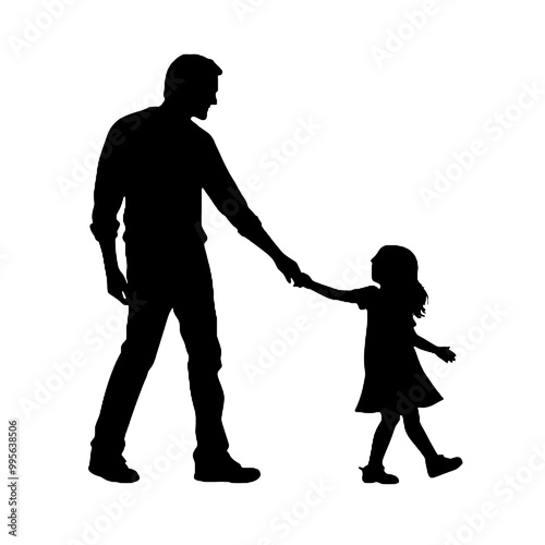 father holding hands with little girl - silhouette vector illustration transparent background