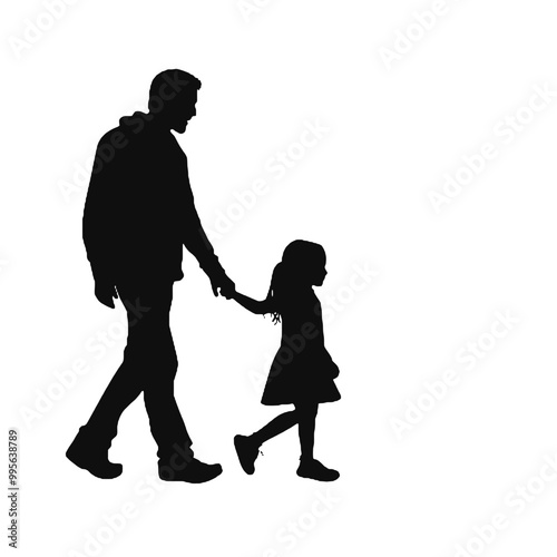 father holding hands with little girl - silhouette vector illustration transparent background