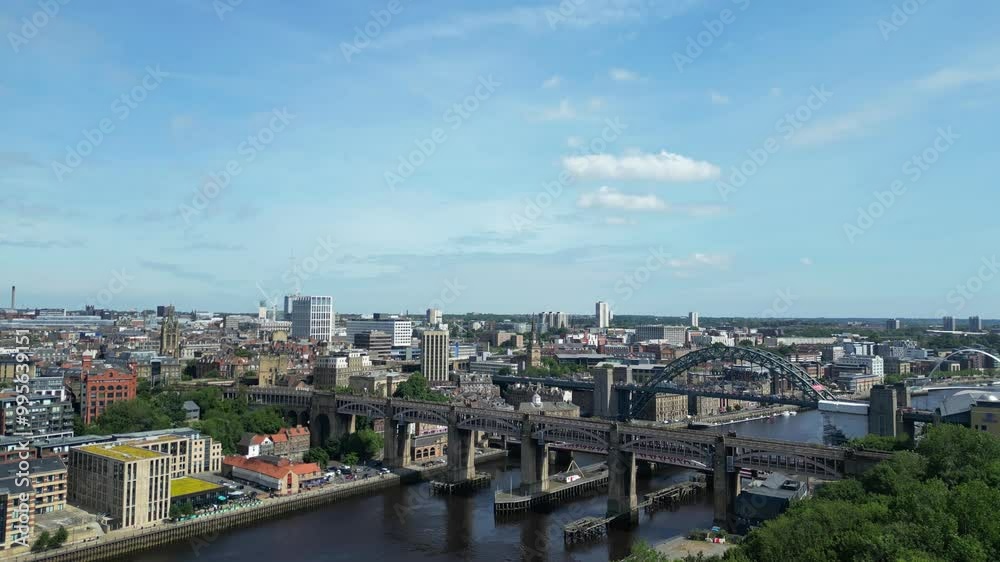 An Aerial View of Central Newcastle City from River Tyne at Northern England United Kingdom. July 19th, 2024 An Aerial View of Central Newcastle City from River Tyne at Northern England United Kingdom. July 19th, 2024