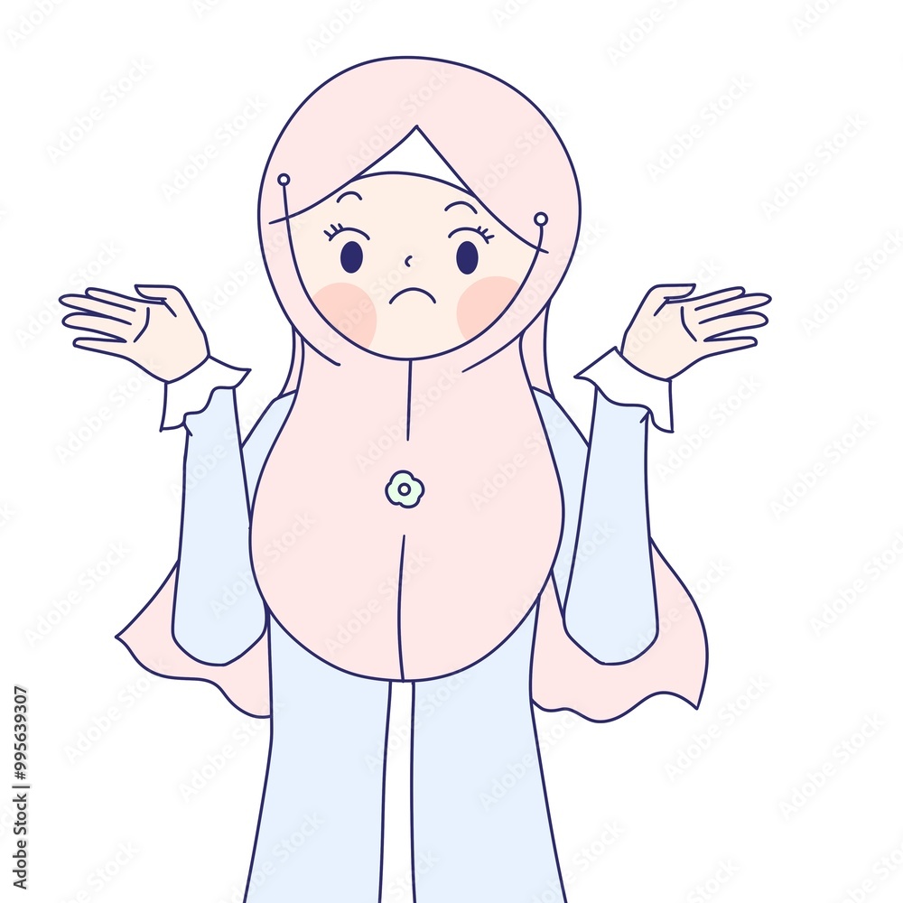 Muslim girl raising hands with confused face Muslim girl raising hands with confused face