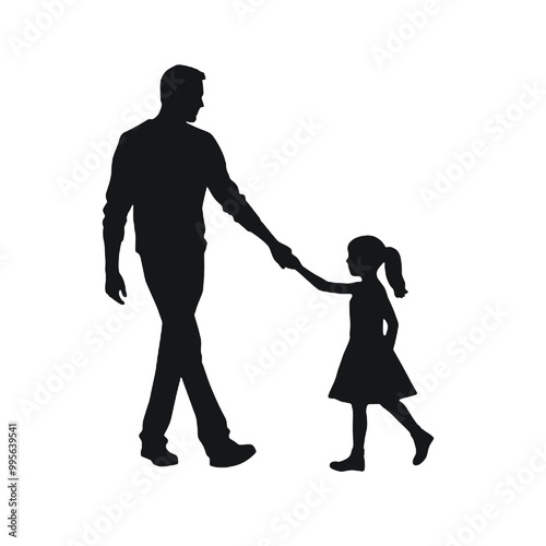 father holding hands with little girl - silhouette vector illustration transparent background