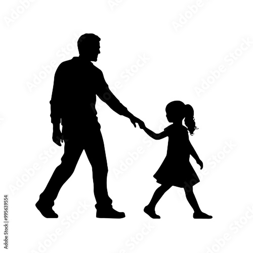 father holding hands with little girl - silhouette vector illustration transparent background