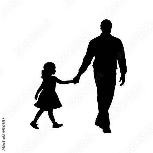 father holding hands with little girl - silhouette vector illustration transparent background