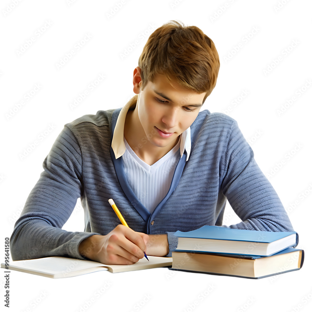 Cheerful student writing and posing Cheerful student writing and posing