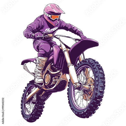 Vector purple dirt bike with one rider in the air