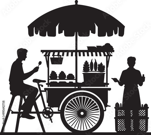 Street food cart silhouette vector illustration isolated on a white background