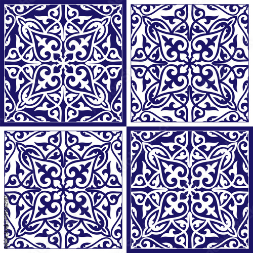 Ceramic Tile pattern seamless with stylization flowers motifs. Turkish ornament, Azulejo portuguese tiles, spanish, moroccan, italian majolica, arabic design. Print for wrapping, background, ceramic.