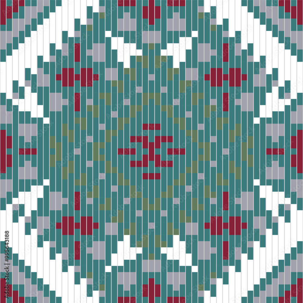 Fototapeta premium Geometric Pattern Traditional Indian Melodic Patternfolk Embroidery, Aztec Geometric Ornament Print. Design for Carpet, Wallpaper, Clothing, Wrapping, Fabric