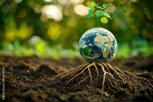 A small plant emerging from the earth, symbolizing growth and sustainability on our planet.