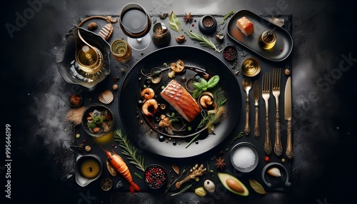 food elegant expensive dish plate dark black gourmet dinner chef