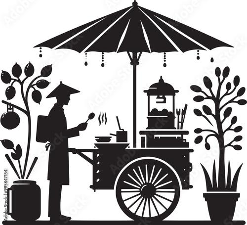 Street food cart silhouette vector illustration isolated on a white background