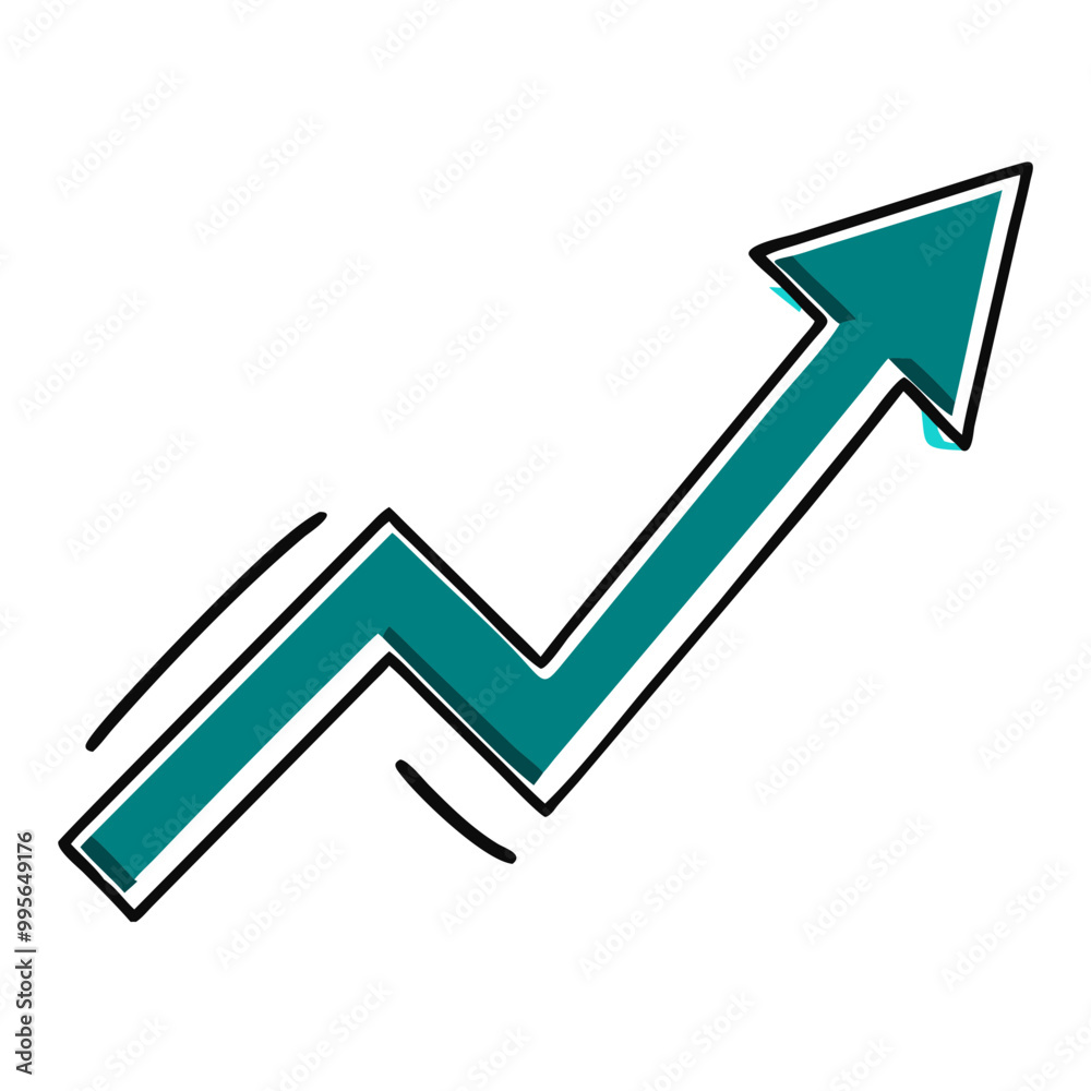 Upward arrow icon illustration, teal and white, growth and success concept Upward arrow icon illustration, teal and white, growth and success concept