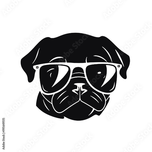 Cute character design of the pug -  silhouette vector illustration transparent background