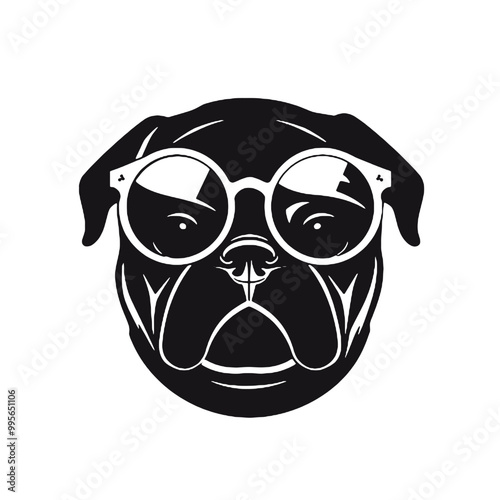 cute funny pug wearing sunglasses illustration, cool pug sketch