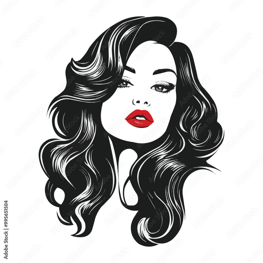 elegant style, with a beautiful woman's face, hair styled in retro waves, red lipstick elegant style, with a beautiful woman's face, hair styled in retro waves, red lipstick