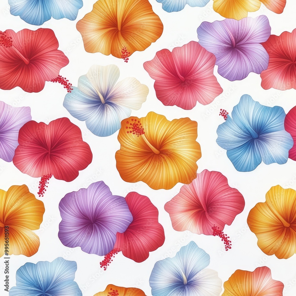 A vibrant pattern featuring colorful hibiscus flowers in various shades, creating a cheerful and tropical aesthetic. A vibrant pattern featuring colorful hibiscus flowers in various shades, creating a cheerful and tropical aesthetic.