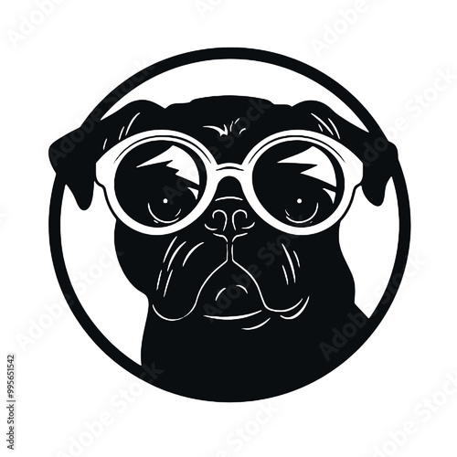 cute funny pug wearing sunglasses illustration, cool pug sketch