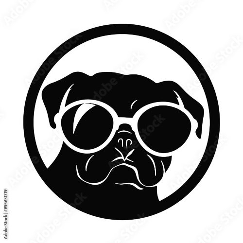 cute funny pug wearing sunglasses illustration, cool pug sketch