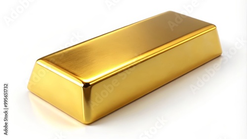 Gold bar is resting on a white surface, gleaming under a bright light