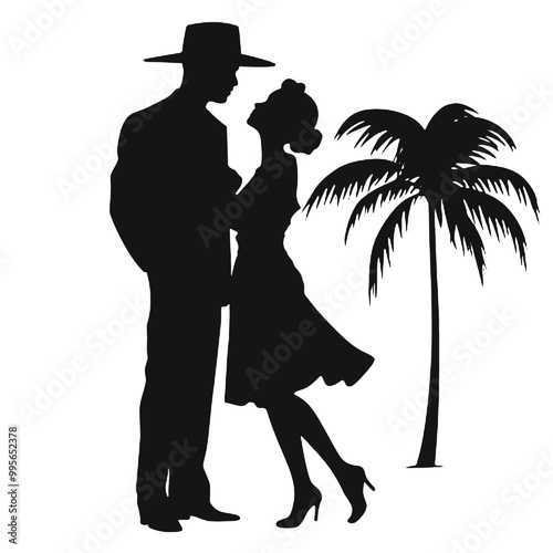 retro cartoon illustration of a happy couple in summer outfit