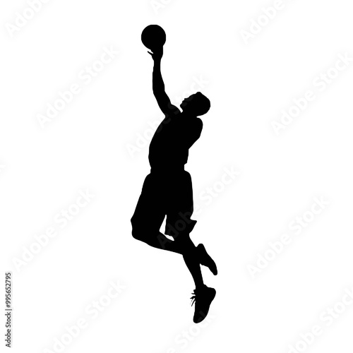 silhouette illustration of a basketball player performing a slam dunk