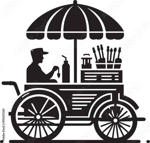 Street food cart silhouette vector illustration isolated on a white background